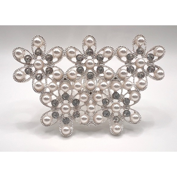 Source Unknown Accessories - Vintage‎ Pearl Rhinestone Bridal Hair Comb Silver Tone Formal Updo Accessory